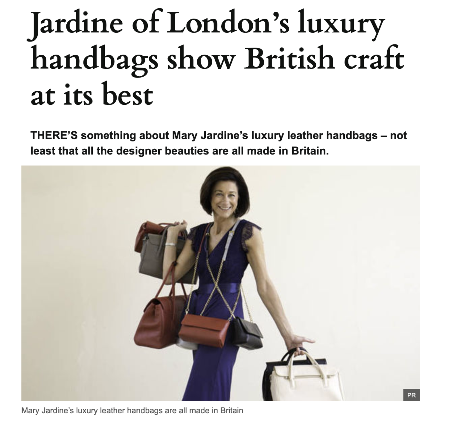 Jardine of London luxury leather handbags feature.